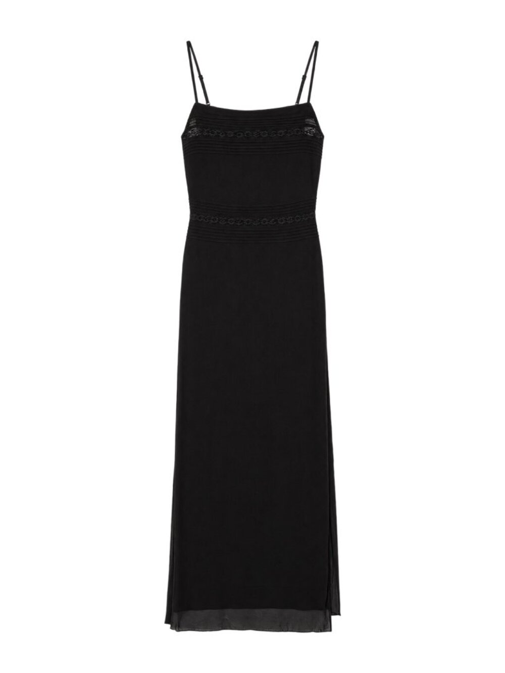 Ciao Lucia Black Lace Pintuck Maxi Slip Dress XS Adjustable Straps